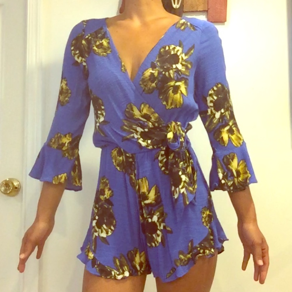 Free People Royal Blue Floral Romper